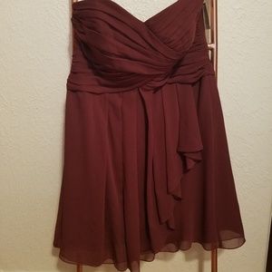 David's Bridal short crinkle chiffon dress in wine